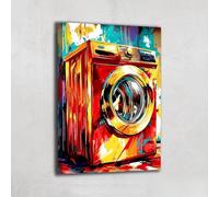Alessio Cacciatore Lavatrice da Lavaggio, tela Pop Art di grandi dimensioni, decorazione da parete vintage retrò, macchina da stampa su tela, idea decorativa per bagno, per lavanderia, 40 x 30 cm