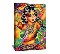 Alessio Cacciatore Quadro da ballerina moderno, stampa su tela colorata, decorazione da parete indiana, grande formato orientale, stampa su tela con cornice Xxl (120 x 80 cm)