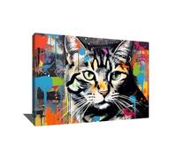 Alessio Cacciatore Quadro gatto Pop Art Decorazione da parete Pop Art Stampa su tela Gatto Decorazione da parete Soggiorno Street Art Tela Gatto Art Pop (80 x 60 cm)