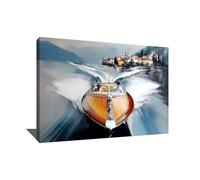 Alessio Cacciatore Quadro Lac De Come - Stampa su tela Barca - Decorazione da parete Soggiorno moderno - Grande Quadro Romantico - Tela Paesaggio Montagna - Arte Contemporanea da parete (120 x 80 cm)