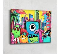 Alessio Cacciatore Quadro mostri colorati - Decorazione da parete Graffiti - Stampa su tela urbana - Arte da parete moderna - Tela Pop Art - Idee Deco Soggiorno Giovane - Stile contemporaneo
