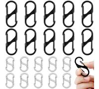 Alethron 20 moschettoni a forma di S Mini 8 a forma di S, colore nero e argento, in acciaio inox, a forma di S, con doppia apertura, per chiavi, fai da te, chiusura lampo e catena