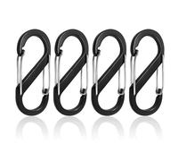 Alethron Mini moschettone, 4 moschettoni a S piccoli, in metallo, 88 x 40 mm, moschettone, doppio moschettone a forma di 8 moschettone, colore nero, per attività all'aperto, campeggio, casa, viaggi