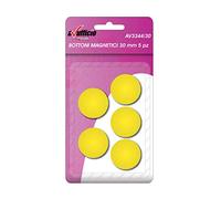 Alevar 5 Bottoni Magnetici per Bacheca Ufficio, Calamite Frigorifero, Diametro 30 mm, Colore Giallo