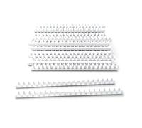 Alevar Dorsi in Plastica a Spirale per Rilegatura, 21 Anelli Diametro 16 mm, Formato A4, Capacità da 101 a 120 Fogli, Colore Bianco, Confezione da 100 Pezzi