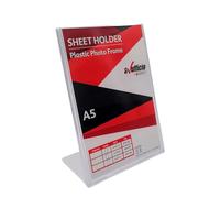 Alevar Porta Depliant in Plastica Trasparente, Porta Avvisi da Tavolo Banco con Base a L, Formato 14,8x21 cm A5