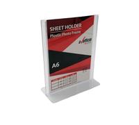 Alevar Porta Depliant in Plastica Trasparente, Porta Avvisi da Tavolo Banco con Base a T, Formato 10,5x14,8 cm A6