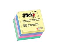 Alevar Sticky Cubo 250 Foglietti Adesivi Riposizionabili Formato 51x51 mm, 4 Colori Pastello Assortiti