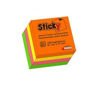 Alevar Sticky Cubo 250 Foglietti Adesivi Riposizionabili Formato 51x51 mm, 5 Colori Neon Assortiti