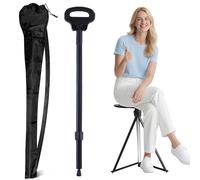 ALEVMOOM Bastone da passeggio con sedile pieghevole leggero, sgabello 2 in 1 per adulti, bastone da passeggio in alluminio con sedile, capacità 150 kg, sgabello portatile per anziani, con borsa per il