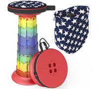 ALEVMOOM Sgabello telescopico pieghevole leggero e portatile e robusto sgabello retrattile con peso 550Ibs per campeggio, escursionismo, pesca all'aperto ed eventi interni (Red rainbow)