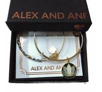 Alex and Ani Lotus Set Di 2 II Bracciale Rigido Oro Lucido Nuovo W/ Tag e Card