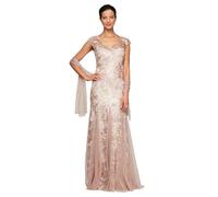 Alex Evening - Abito da Donna a Maniche Lunghe, con Dettaglio Godet (Piccolo e Regolare) - Oro - 50