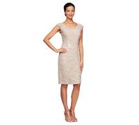 Alex Evenings Knee Length V Neck Cocktail, Mother of The Bride Dress (Petite & Regular Sizes) Vestito per Occasioni Speciali, Champagne Avorio, 46 Donna