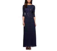 Alex Evenings 3/4 Sleeve Stretch Lace Bodice One Piece Mother of The Bride Dress (Petite And Regular Sizes) Vestito per Occasioni Speciali, Navy, 44 Donna
