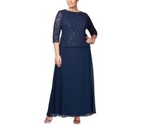 Alex Evenings 3/4 Sleeve Stretch Lace Bodice One Piece Mother of The Bride Dress Vestito per Occasioni Speciali, Navy, 44 Donna
