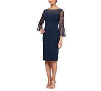 Alex Evenings Abito Corto da Donna con Dettaglio Illusione Impreziosito, Blu Navy/Argento., 46