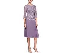 Alex Evenings Abito da Donna con Corpetto Ricamato Lungo tè (Reg e Petite), Orchidea ghiacciata, 52