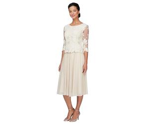 Alex Evenings Abito Finto con Paillettes Lungo tè (Piccolo e Regolare) Vestito per Occasioni Speciali, Tortora, 42 Donna