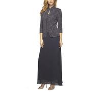 Alex Evenings Abito Lungo da Donna in Jacquard con Collo alla Coreana (Petite Regular) Occasioni Speciali, Fume., 46