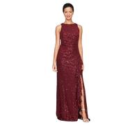 Alex Evenings Long Sleeveless Mother of The Bride Dress W/Cascade Ruffle & Front Slit (Petite And Regular Sizes) Vestito per Occasioni Speciali, Vino, 46 Donna