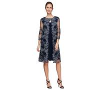 Alex Evenings Midi Scoop Neck Shift Dress with Jacket And Regular Vestito, Petite Navy, 50 Donna