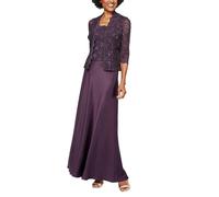 Alex Evenings Two Piece Mother of The Bride Dress with Lace Jacket Vestito per Occasioni Speciali, Melanzana, 44 Petite (Pacco da 2) Donna