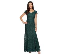 Alex Evenings Women's Long Rosette Mother of The Bride Dress with Short Sleeves, Wedding Guest (Petite And Regular Sizes), Hunter Green-Corded Lace, 8