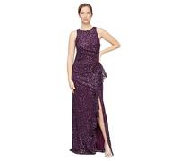 Alex Evenings Women's Long Sleeveless Mother of The Bride Dress w/Cascade Ruffle & Front Slit (Petite And Regular Sizes), Plum, 6