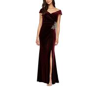 Alex Evenings Women's Long Velvet off The Shoulder Fit And Flare Holiday Dress, Formal Gown (Petite And Regular Sizes), Wine Red, 8P