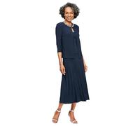 Alex Evenings Women's Petite 2 Piece Tea Length Jacket Dress with Sequin Beaded Trim, Navy, 8P
