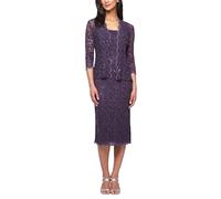 Alex Evenings Women's Petite Two-Piece Set with Dress And Jacket (Regular Sizes), Eggplant, 8P