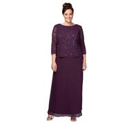 Alex Evenings Women's Plus Size Tea-Length Lace Mock Dress, Long Deep Plum, 18W