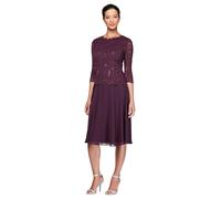 Alex Evenings Women's Sequin Lace Mock Dress (Petite And Regular), Short Deep Plum, 10