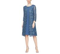Alex Evenings Women's Short Embroidered Jacket Dress, Wedding Guest, Formal Events (Petite And Regular Sizes), Vintage Blue, 10