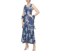 Alex Evenings Women's Sleeveless Printed Chiffon Dress with Shawl, Wedgewood Floral, 8