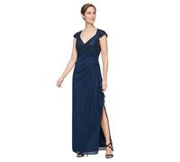 Alex Evenings Women's Stretch Sequin Bodice Empire Waist Long Dress, Navy Corded Lace, 14
