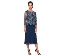 Alex Evenings Women's Tea Length Mock Jacket Dress with Button Front, Navy Lace, 12