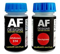 Alex Flittner Designs Pennarello per vernice per AlfaRomeo 514 Rosso Italia + vernice trasparente da 50 ml di vernice per auto Set di vernice base