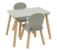 Alex - Set di tavolo e sedia per bambini, resistente all'acqua, mobili per camera da letto, sala giochi, per ragazze e ragazzi, in legno, bordi arrotondati, bianco (1 tavolo + 2 sedie verde)