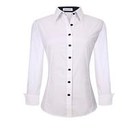 ALEX VANDO - Camicia da donna a maniche lunghe, vestibilità standard, in tessuto elasticizzato, Bianco, M