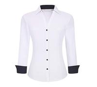 ALEX VANDO Camicia da Lavoro in bambù Elasticizzata a Maniche Lunghe da Donna con vestibilità Regolare, Bianco, XS
