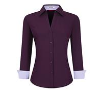 ALEX VANDO Camicia da Lavoro in bambù Elasticizzata a Maniche Lunghe da Donna con vestibilità Regolare, Viola, M