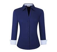 ALEX VANDO Camicia da Lavoro in bambù Elasticizzata a Maniche Lunghe da Donna con vestibilità Regolare, Blu Navy, XXL