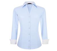 ALEX VANDO Camicia da Lavoro in bambù Elasticizzata a Maniche Lunghe da Donna con vestibilità Regolare, Blu, L