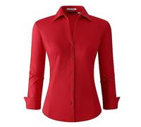 ALEX VANDO Camicia da Lavoro in bambù Elasticizzata a Maniche Lunghe da Donna con vestibilità Regolare, Rosso, XL
