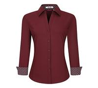 ALEX VANDO Camicia da Lavoro in bambù Elasticizzata a Maniche Lunghe da Donna con vestibilità Regolare, Borgogna, M