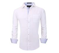 Alex Vando - Camicia da uomo senza pieghe, vestibilità normale, a maniche lunghe - Bianco - M