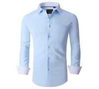 Alex Vando Mens Dress Shirts Regular Fit Long Sleeve Stretch Business Dress Shirts for Men,Blue,L