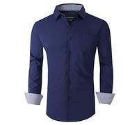 Alex Vando Mens Dress Shirts Regular Fit Long Sleeve Stretch Business Dress Shirts for Men,Navy,XXL
